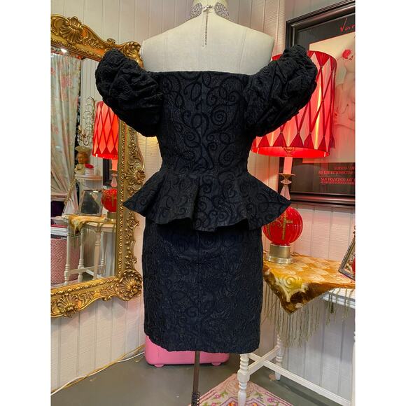 vintage 1980s black brocade 2 piece cocktail suit raul blanco s/m statement 80s - Picture 10 of 13